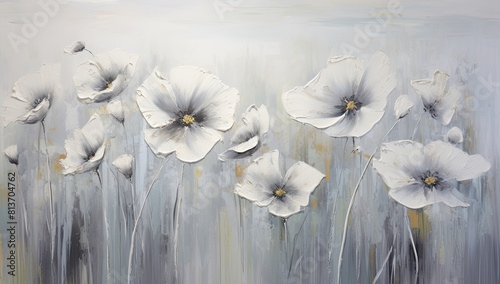 Gilded Blossoms: Serene Painting of White Flowers Adorned with Gold Accents