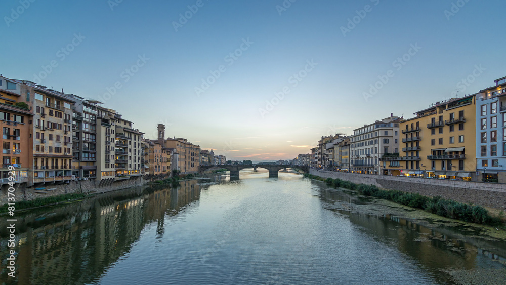 Ponte Santa Trinita Holy Trinity Bridge day to night timelapse over River Arno in Florence Ponte Santa Trinita Holy Trinity Bridge day to night timelapse over River Arno in Florence