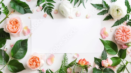 background with wide copy space. background reference for text. white blank background with orange roses frame photo