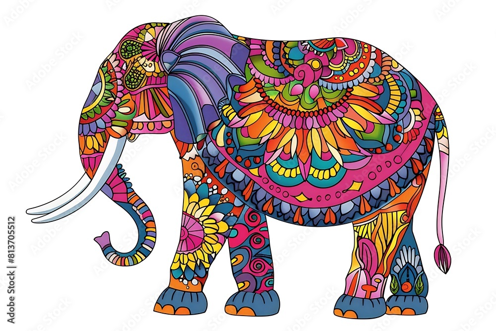 Obraz premium painted elephant in colorful patterns in traditional indian style, ornate animal wallpaper, ornament picture