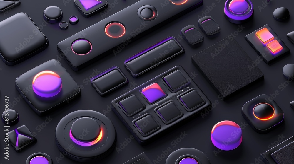 Realistic 3D modern set of media player controls, such as volume