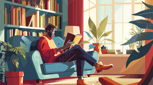 Man reading interesting book at home Vector style vector