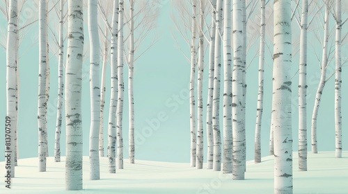 Birch forest flat design front view  serene theme  3D render  colored pastel