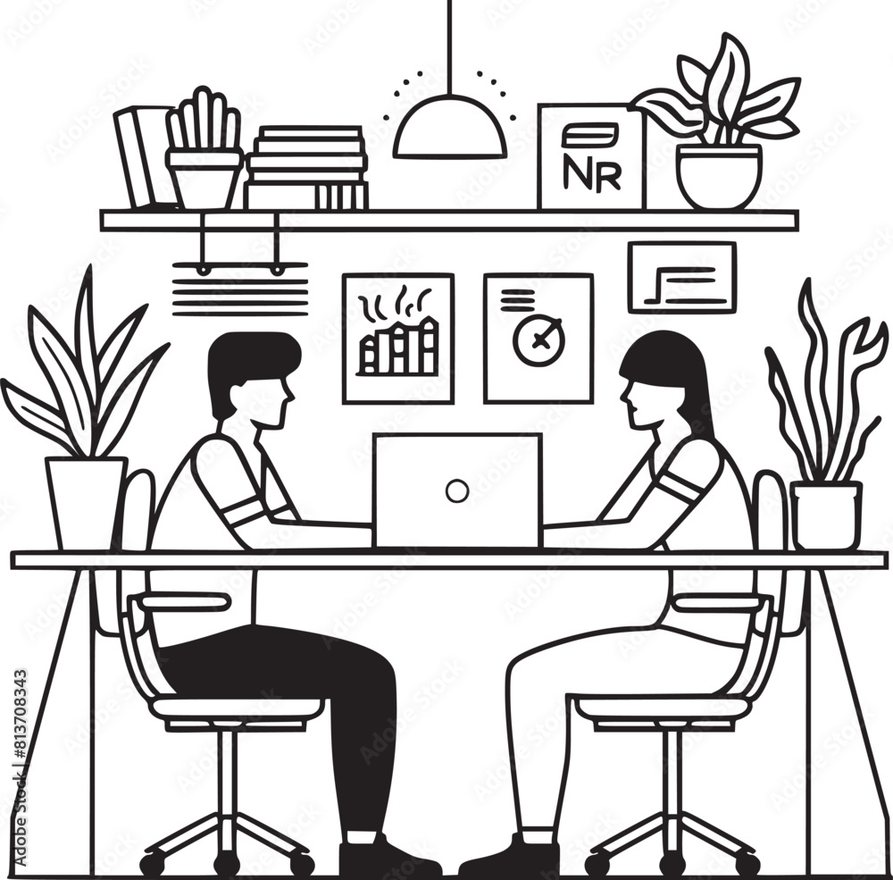 People are working in the office graphic black white interior sketch illustration vector People are working in the office graphic black white interior sketch illustration vector