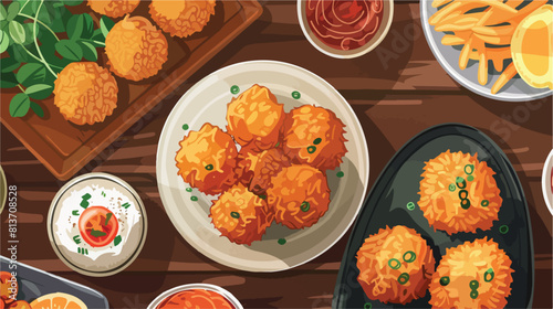 Collage of tasty croquettes on table top view Vector photo