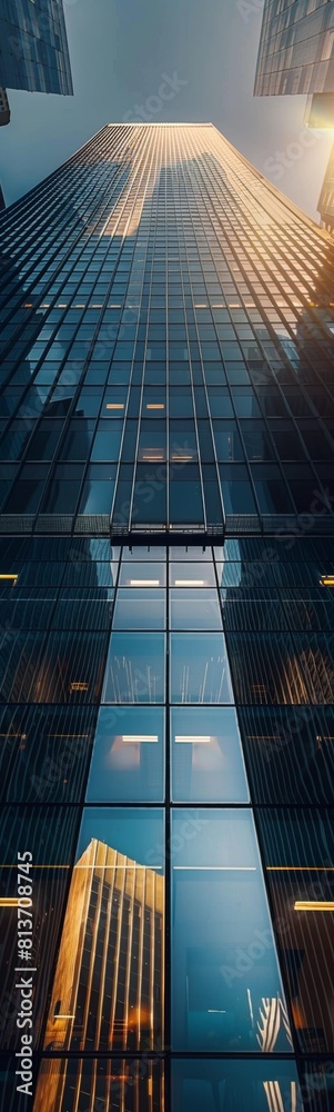 Tall buildings with windows reflecting the sun in the sky Tall buildings with windows reflecting the sun in the sky