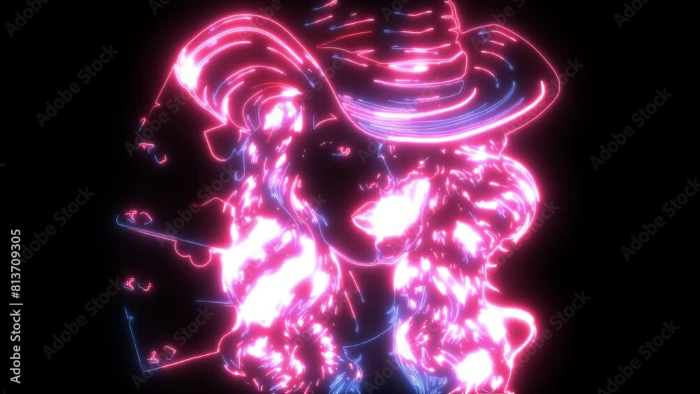 neon animation of Beauty woman holding cards neon animation of Beauty woman holding cards