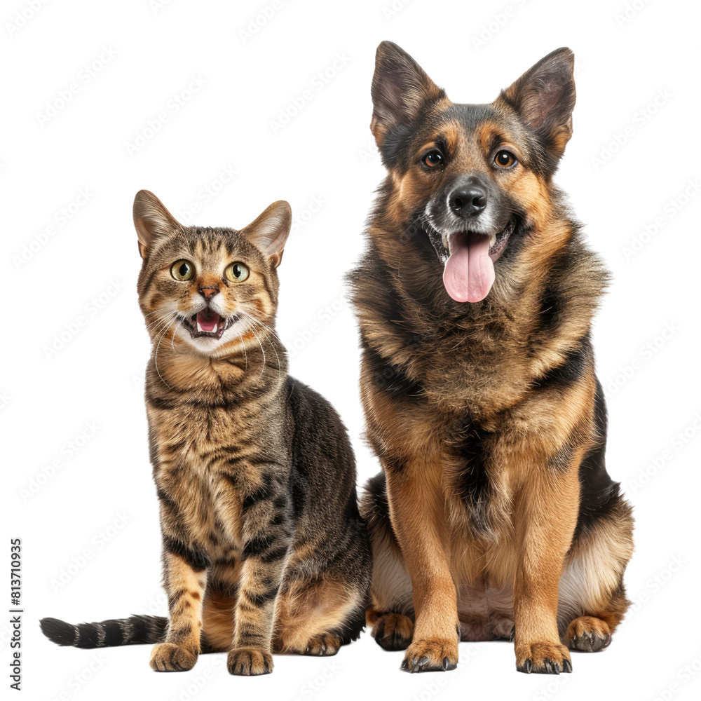 cat and dog together no background