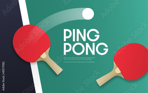Ping pong poster template featuring a table and ping pong paddles.