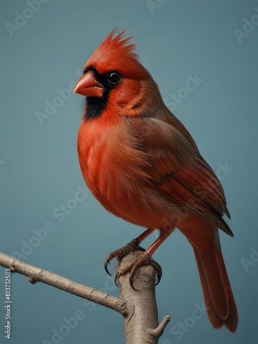 A Cardinal bird is sitting on a blue background. AI generated image