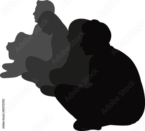 four people sitting body silhouette vector
