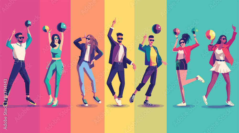 Collection of stylish young people with disco balls 