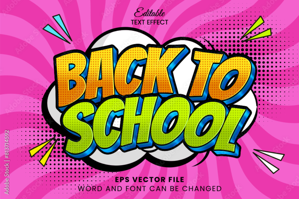 Back to school retro comic 3d editable vector text effect. 