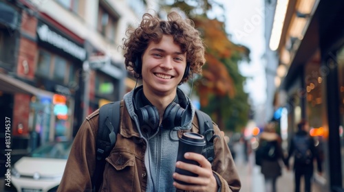 A Happy Young Man Downtown