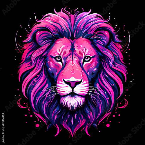 Vibrant Colorful Zodiac Sign Leo Illustration Against Black Background - Astrological Symbolism Depicting the Strength and Charisma of the Lion Sign in Astrology.