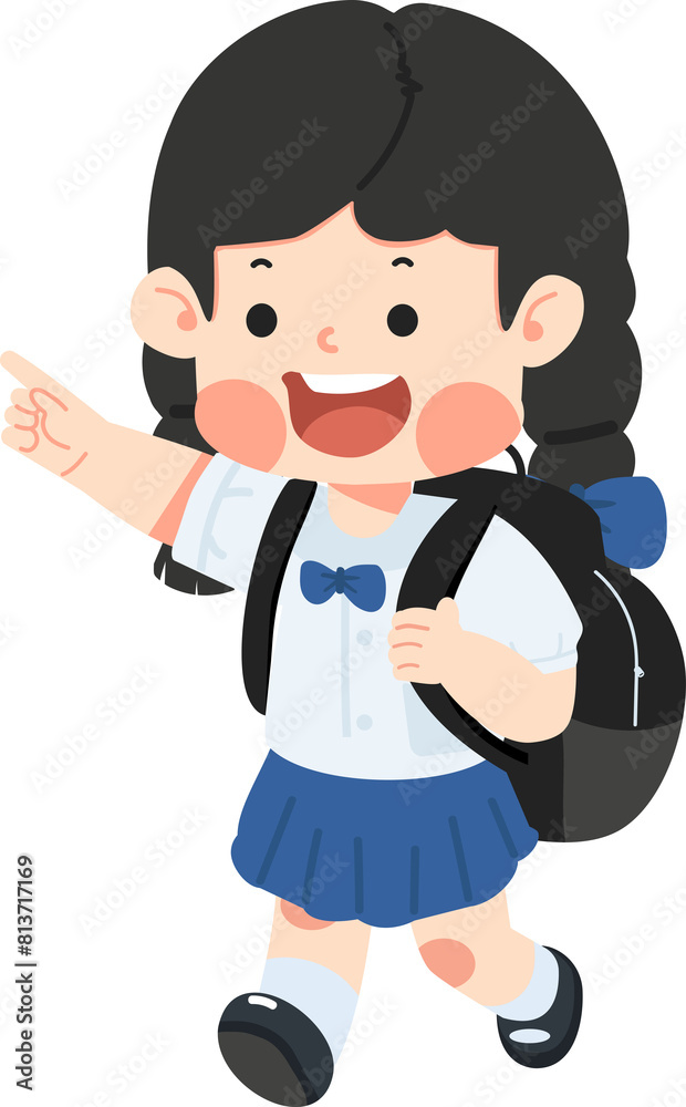 Cute girl student pointing finger