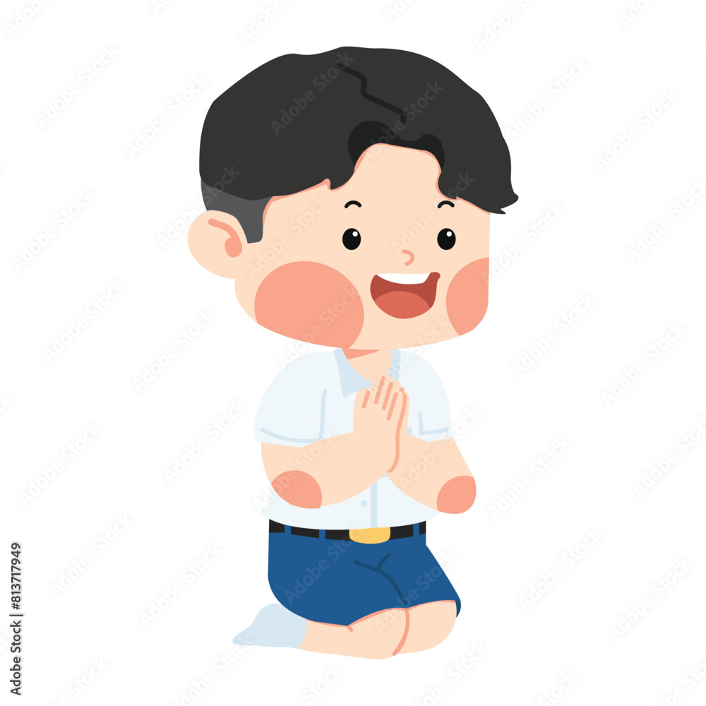 Kid student boy Praying Sitting on the Floor Kid student boy Praying Sitting on the Floor
