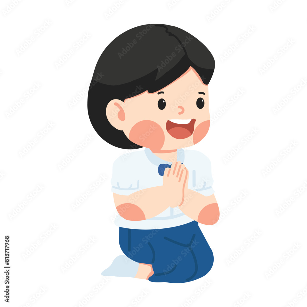 student girl with greeting sawasdee vector student girl with greeting sawasdee vector