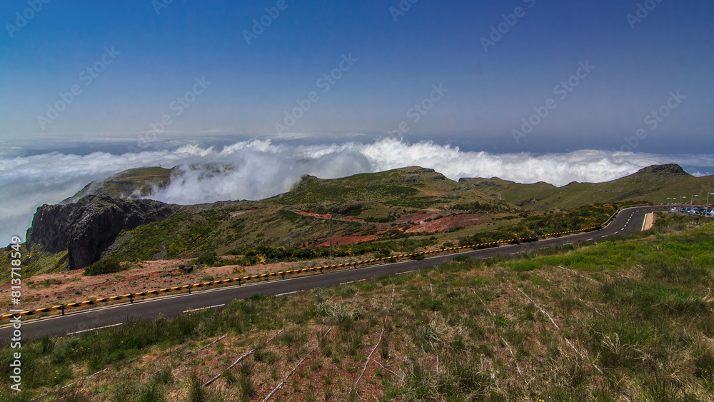 Fototapeta premium View over the clouds from slopes of Pico do Arieiro, Madeira timelapse