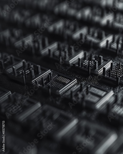 microelectrode array used in ECIS, highlighting its intricate design and functionality. The image employs a monochromatic palette with subtle gradients, inspired by the scientific precision