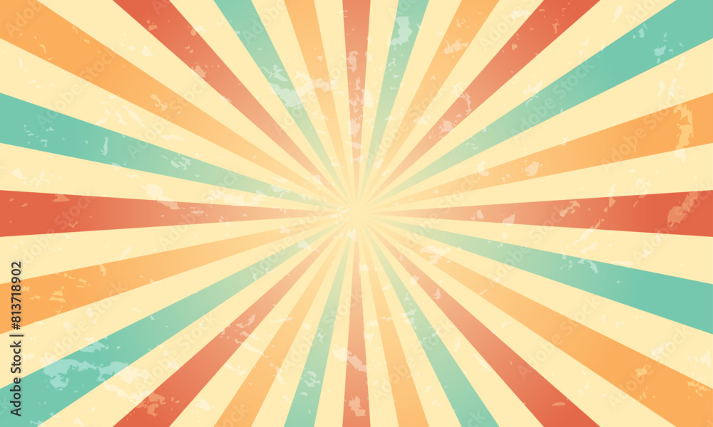 Abstract Retro Background with Colorful Sunburst, Circus Banner, Vintage Poster, Striped, Grunge Texture, 60s, 70s, Vector Illustration Abstract Retro Background with Colorful Sunburst, Circus Banner, Vintage Poster, Striped, Grunge Texture, 60s, 70s, Vector Illustration