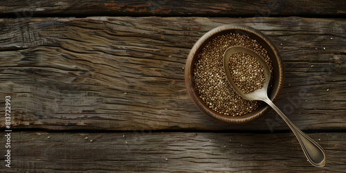 Barnyard millet seeds in wooden spoon isolated,Raw pearl barley in a wooden spoon and in a plate panorama

 photo