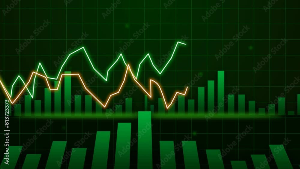 Dynamic green graph chart business growth technology animation. Digital analysis statistic chart grow. 