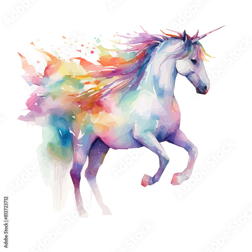 AI generated illustration of a watercolor painting of a unicorn with a stunning flowing mane