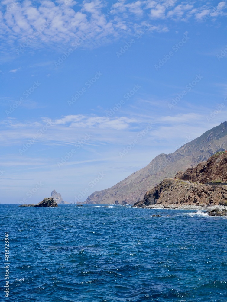 Seaside view to the beach Almáciga Beach (Playa de Almáciga) from the Roque de las Bodegas, Almáciga, Anaga Rural Park, Santa Cruz de Tenerife, Canary Islands, Spain Seaside view to the beach Almáciga Beach (Playa de Almáciga) from the Roque de las Bodegas, Almáciga, Anaga Rural Park, Santa Cruz de Tenerife, Canary Islands, Spain