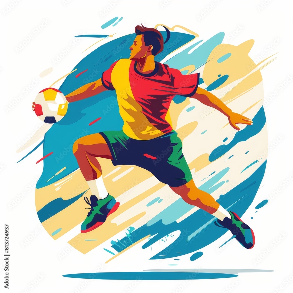 Fototapeta premium A man plays football. Olympic sport. Bright medal or emblem. 