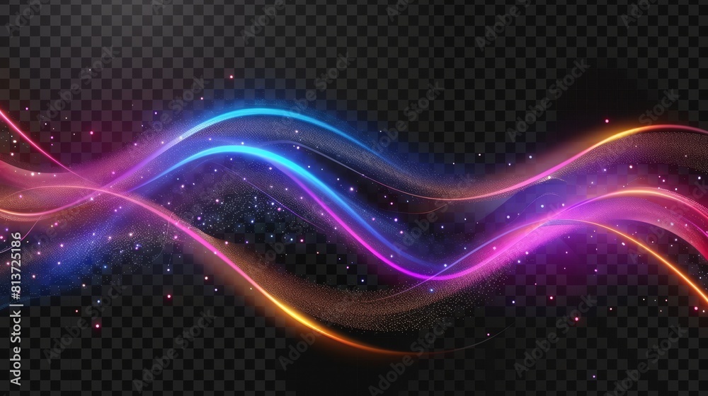 Colorful light trails with sparkles on transparent background. Magic wavy and curved glowing stripes with sparks, modern realistic illustration. Colorful light trails with sparkles on transparent background. Magic wavy and curved glowing stripes with sparks, modern realistic illustration.