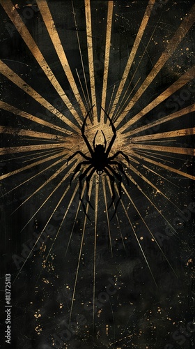 Spider logo on a grunge sunburst wallpaper texture design