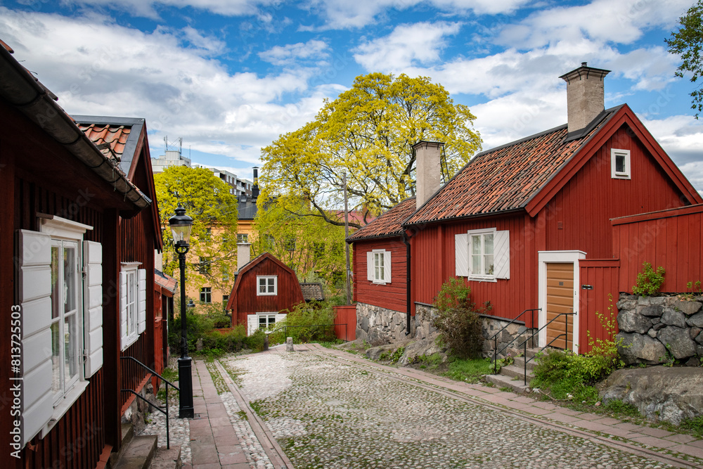 Naklejka premium Traditional swedish old house, Sodermalm district.