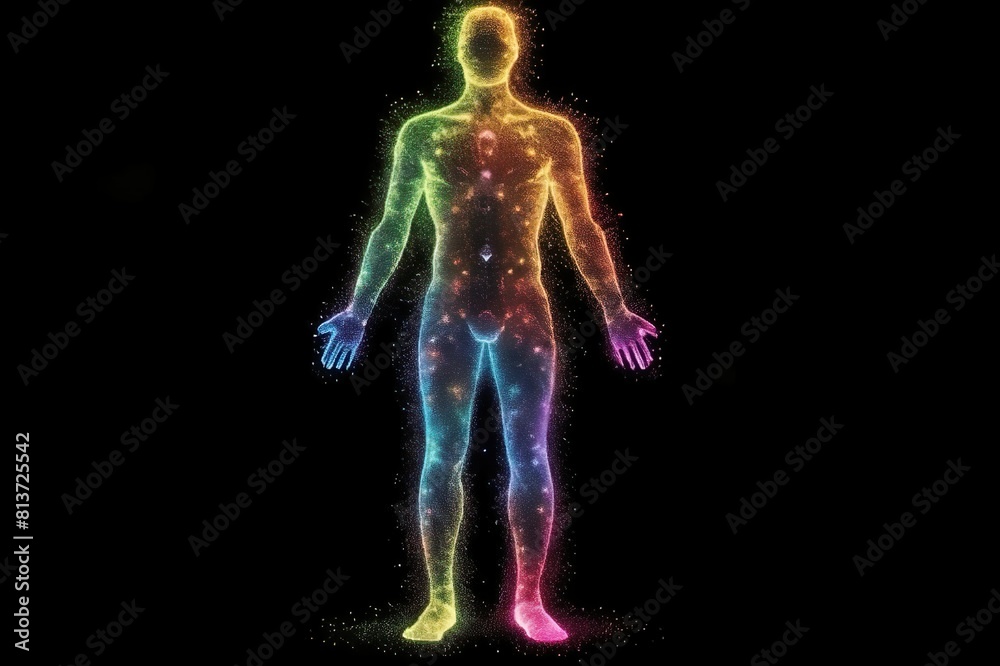 a man with glowing body and arms in the dark a man with glowing body and arms in the dark