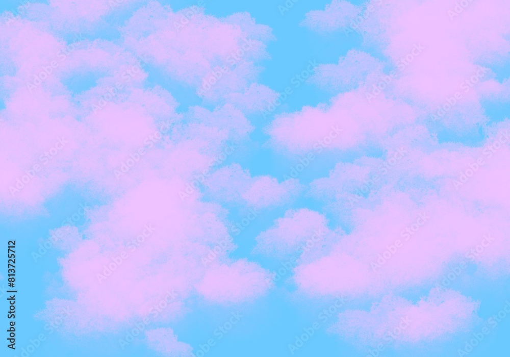 Blue Sky And Pink Cluods Watercolour Texture Background