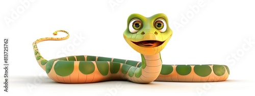 3d cartoon snake on a white background. Selective focus photo