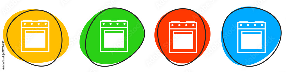 4 bunte Icons: Backofen - Button Banner 4 bunte Icons: Backofen - Button Banner