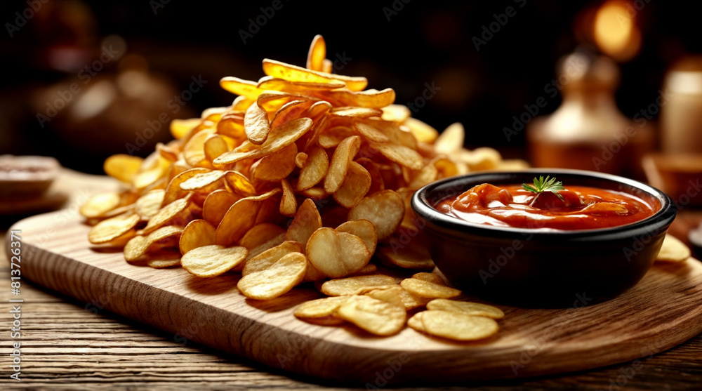 Potato chips with delicious red sauce Potato chips with delicious red sauce