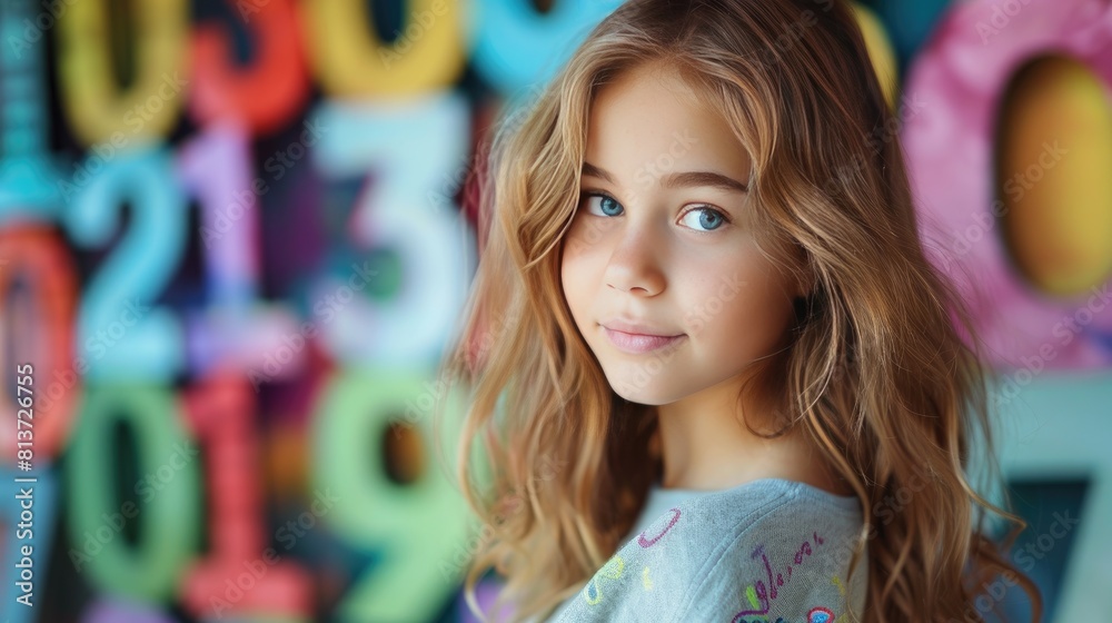 girl on the background of numbers. Selective focus girl on the background of numbers. Selective focus