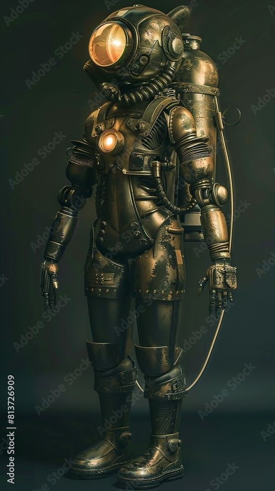 Brass mechanical robot sci-fi sculpture for pop-culture expos Brass mechanical robot sci-fi sculpture for pop-culture expos