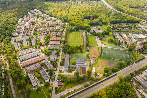 Zabrze - miasto otoczone zielenią z widocznym stadionem photo