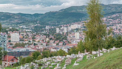 City panorama from Old Jewish cemetery timelapse in Sarajevo photo