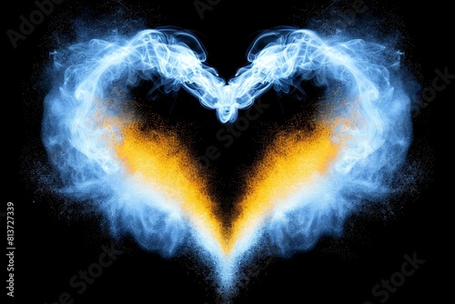 Heart shaped burst of colorful vibrant smoke bomb clouds, creating a stunning visual display