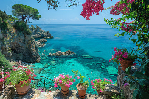 Idyllic Ischia cityscape with azure sea in Italy