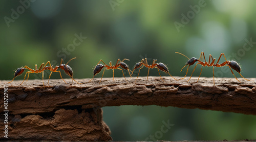 teamwork, team of ants constructing bridge, Generative.AI © Qudrat