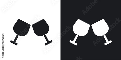 Glass-cheers icon set. Icons for champagne glasses, New Year wineglasses, and party celebrations. photo