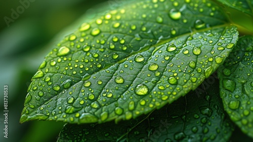 Macro Shot of Water Droplets on Leaf: Stunning Nature Stock Image