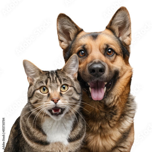 Cat and dog together no background