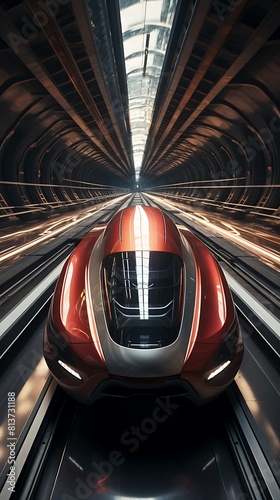 A futuristic hyperloop pod traveling at high speed