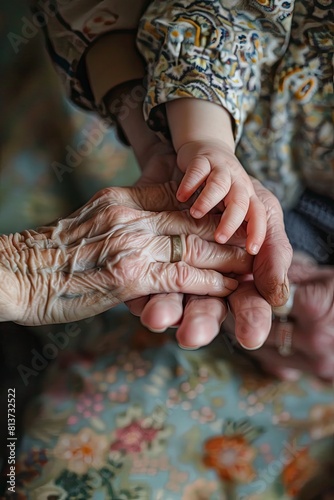 hands of grandmother and child. Selective focus